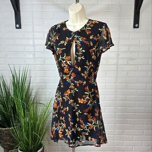 NWT Gianni Bini Floral Black Cut Out Mini Dress Size Extra Small